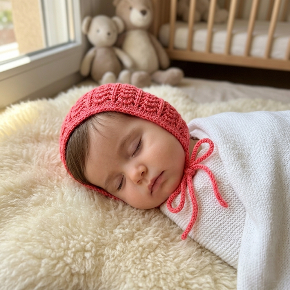 touca coral tricot bebe feito à mão portugal