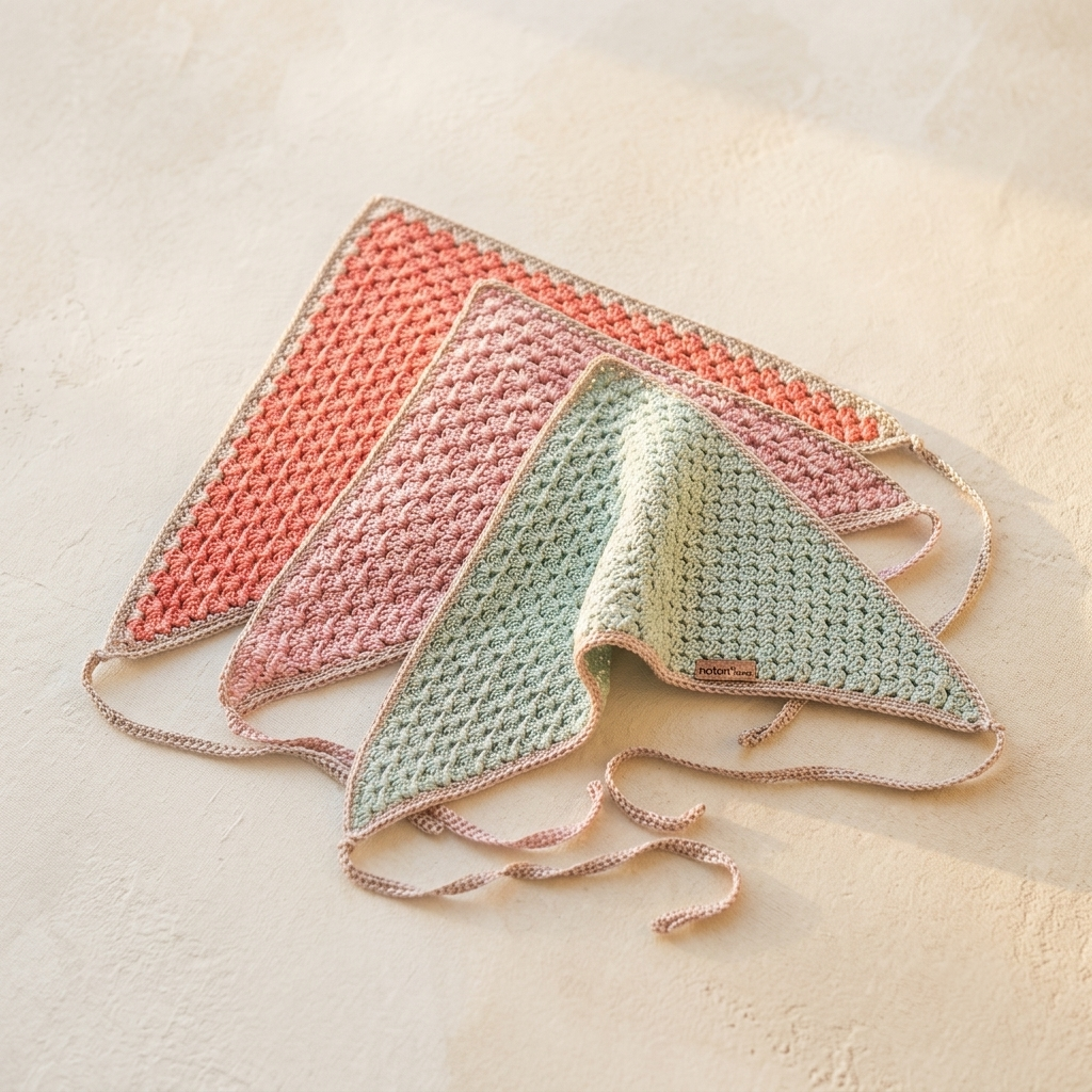 Bandana em crochet com fita para atar coleção Luma NOTON by Raquel