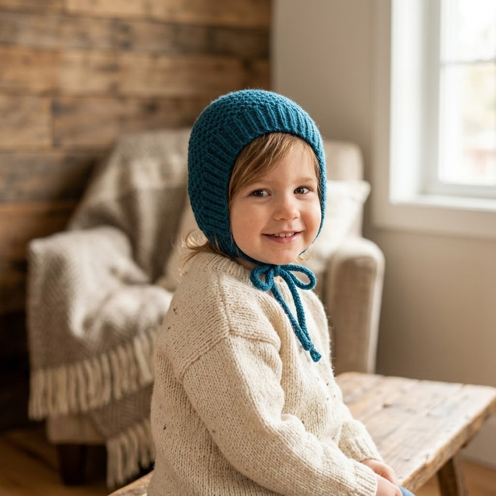 Touca de inverno para bebé em tricot artesanal na cor azul teal NOTON by Raquel KIDS