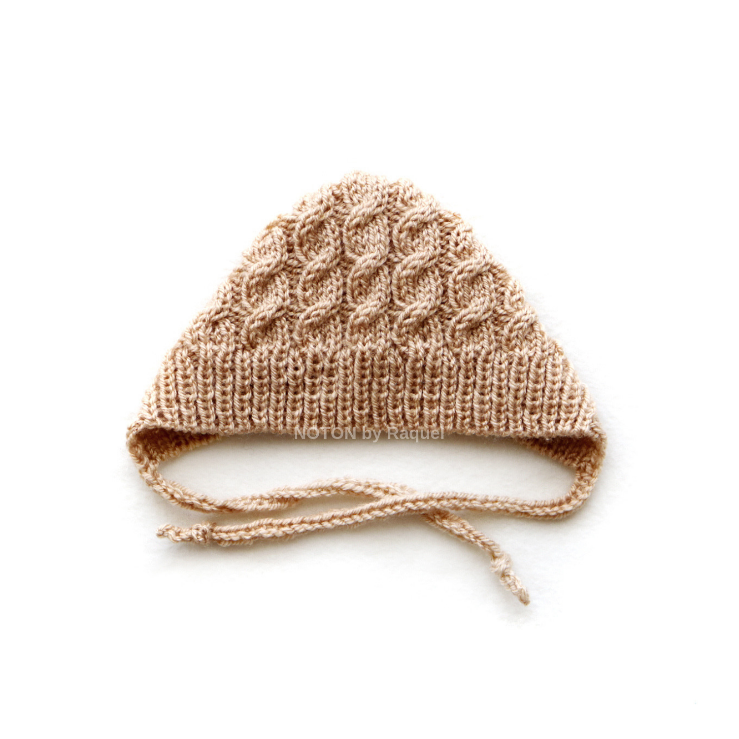 Touca de inverno para bebé em tricot artesanal na cor bege NOTON by Raquel KIDS